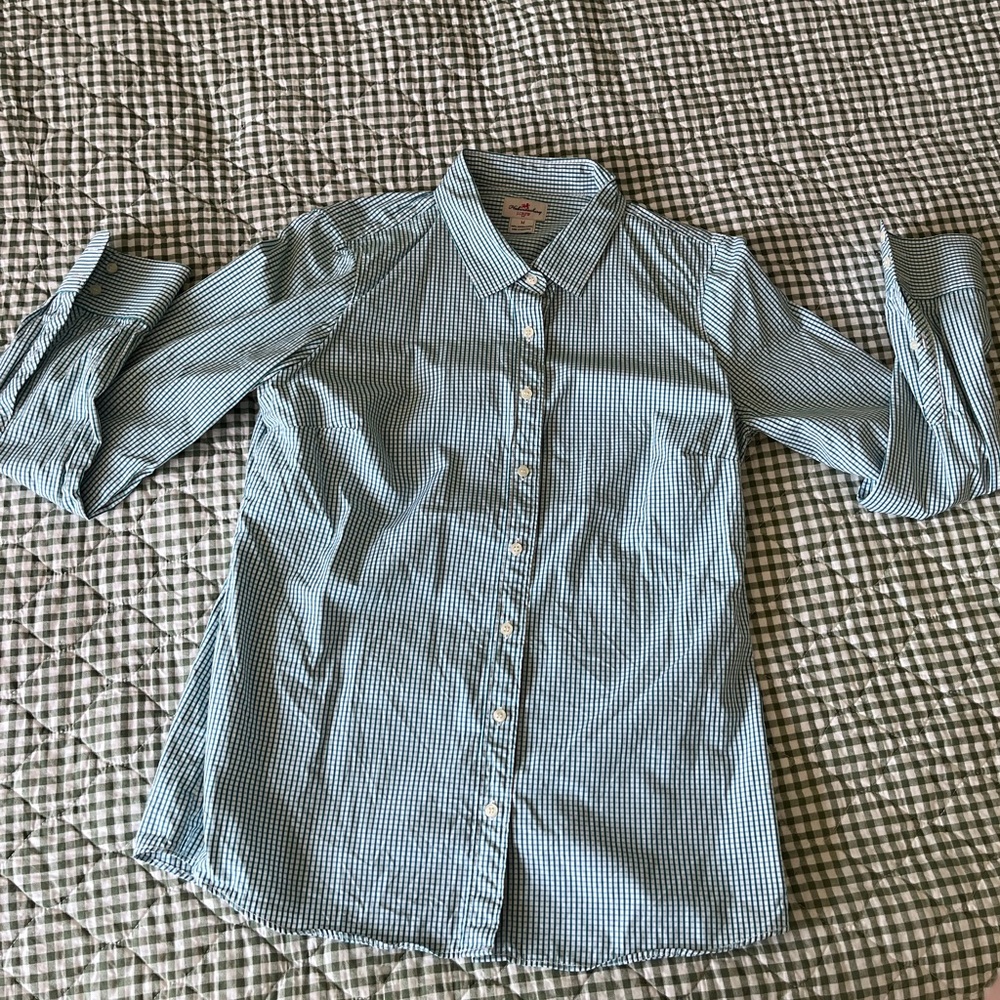 Women’s J. Crew Green and White Striped Shirt